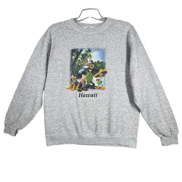 Disney Shirt Mens Large‎ Gray Hawaii Mickey Goofy Donald Pluto Nostalgic Vintage